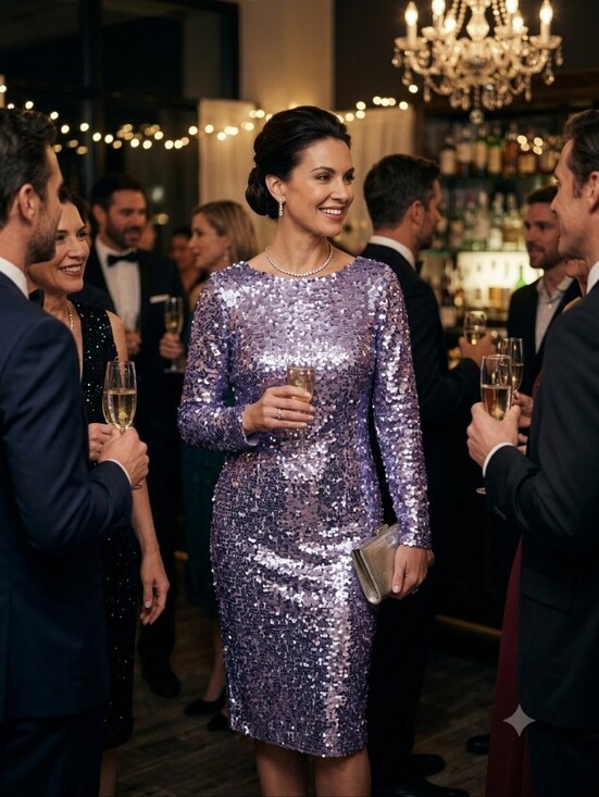 St. John Dresses & Skirts - 💕ST. JOHN Sequin Sheath Dress Lilac Long Sleeve Cocktail Party Evening 12 NWOT